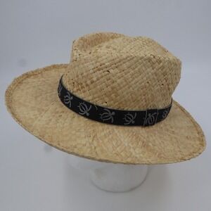 Scala Raffia Straw‎ Fedora Hat Mens One Size Natural Tan Turtle Band Handmade